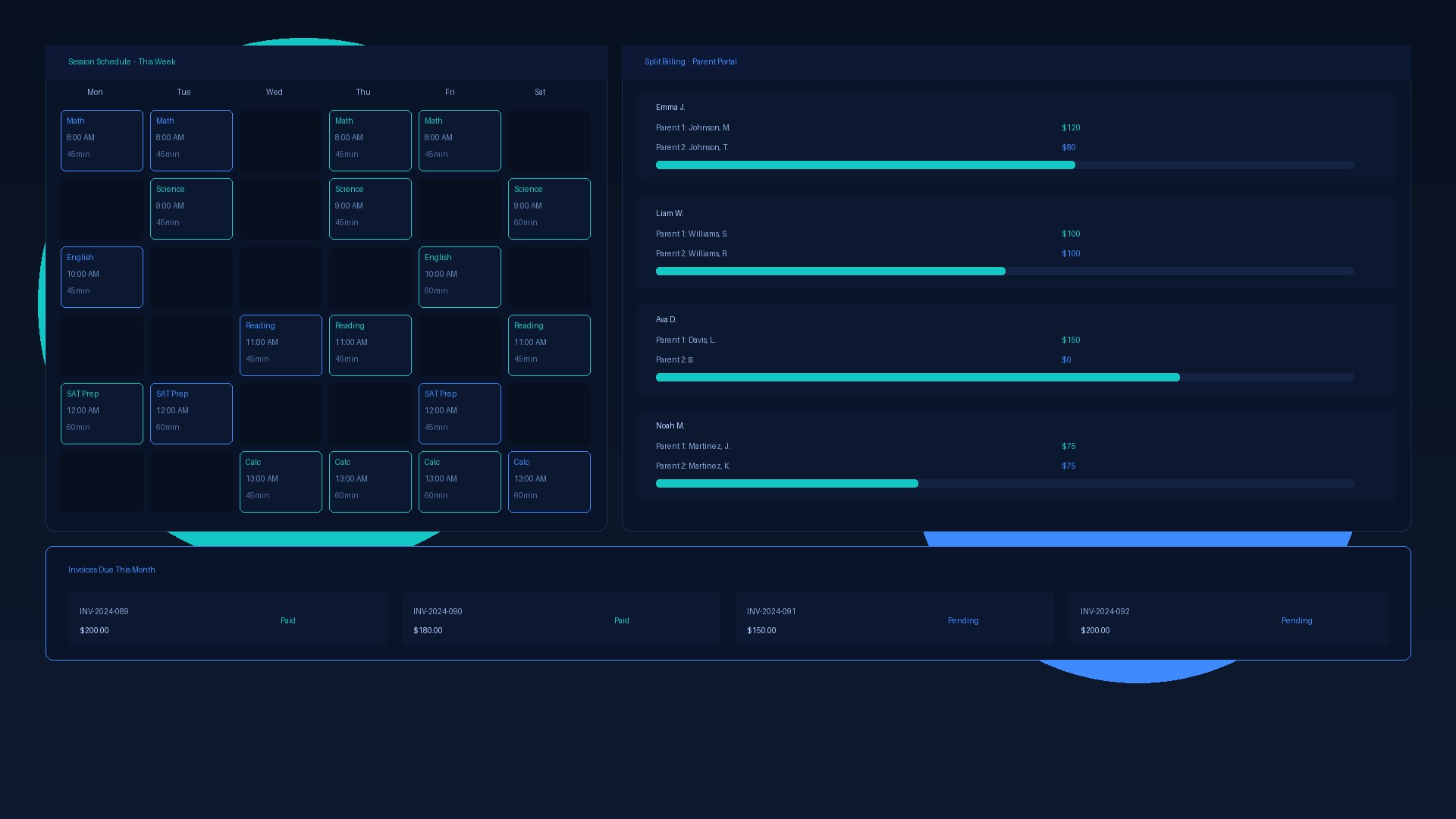 TUITIONsimple tutoring center management platform interface